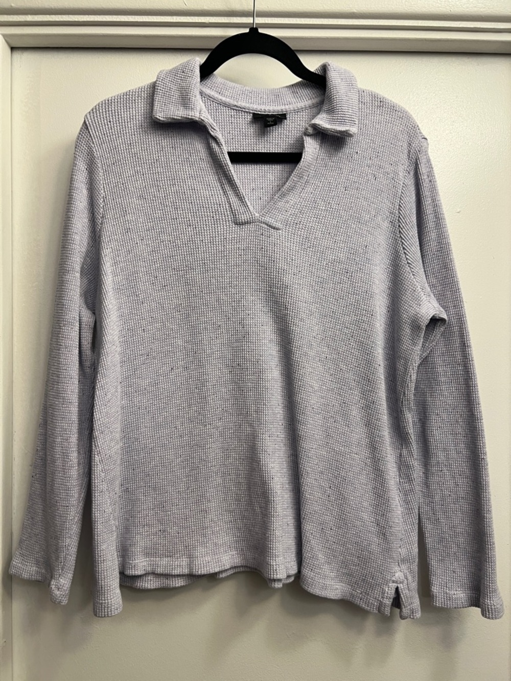 J Jill Light Lavender Waffle Knit Collared Pullover